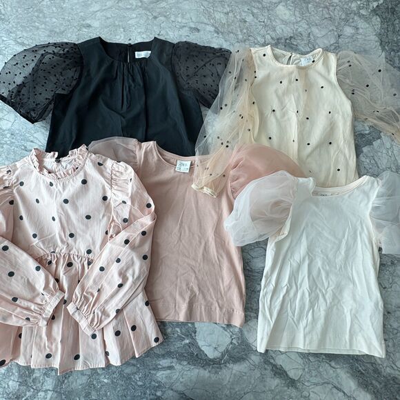 Zara Pleated Polka and Mesh Puff Sleeve Tops Bundle of 5 Size 6